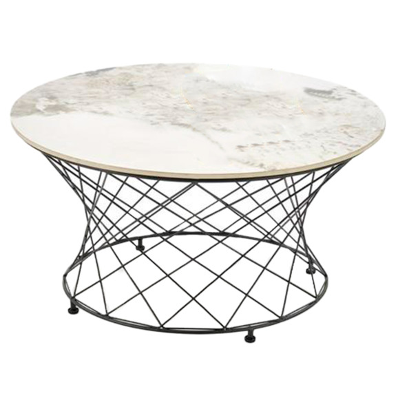 Стол журнальный Crux, бежевый мрамор, черный Стол журнальный Crux, бежевый мрамор, черный - фото 1