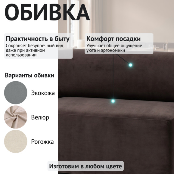 Диван Мерис, велюр коричневый - фото 3