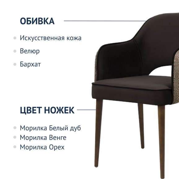 Стул Роза, велюр коричневый, спинка жаккард, коричневые ножки - фото 2