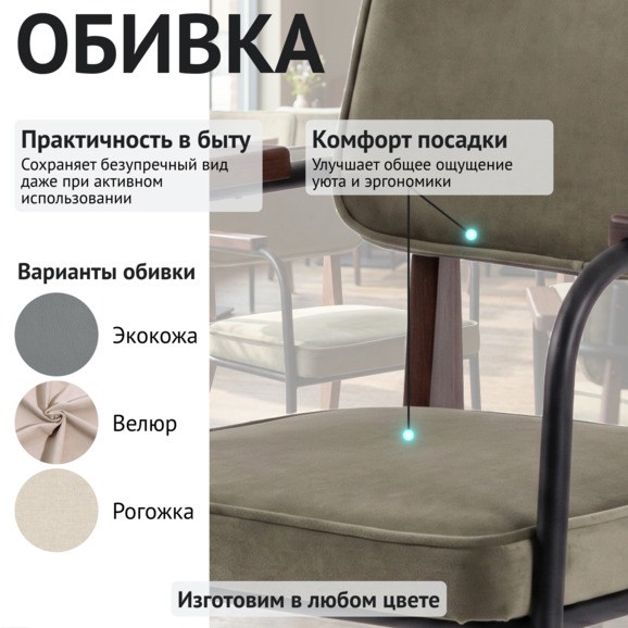 Стул Микс, велюр Велютто Люкс 23, ножки бук морилка старинный орех - фото 3