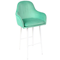 Настоящее фото товара Кресло Сета, барные ножки, мятный, белый, велюр, произведённого компанией ChiedoCover