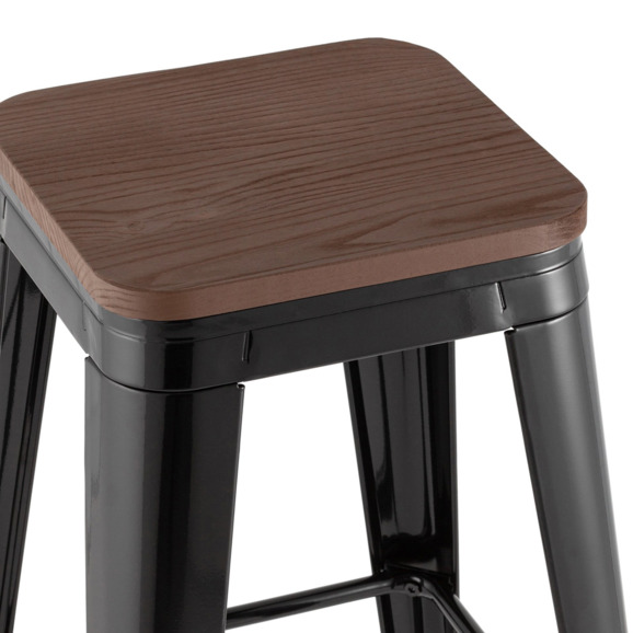 Стул барный TOLIX, черный глянцевый, темное дерево KD - фото 4