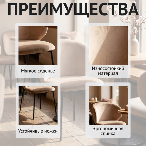Стул Дрезден, велюр Фурла 230, ножки металл Рал 9005 Стул Дрезден, велюр Фурла 230, ножки металл Рал 9005 - фото 6