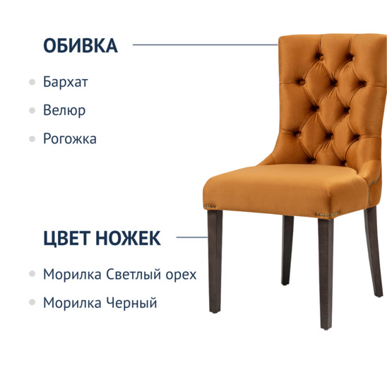 Полукресло Шарри, велюр оранжевый Softvelvet 49, венге - фото 2