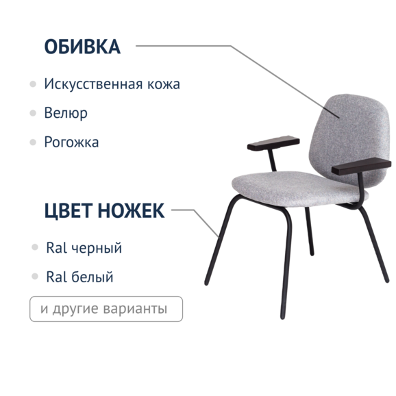 Кресло Designe, рогожка серая, каркас черный муар - фото 2