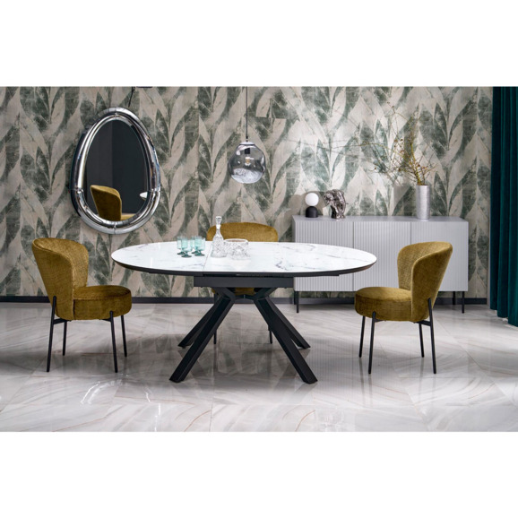 Стол обеденный Brocade, раскладной, белый мрамор, черный Стол обеденный Brocade, раскладной, белый мрамор, черный - фото 4