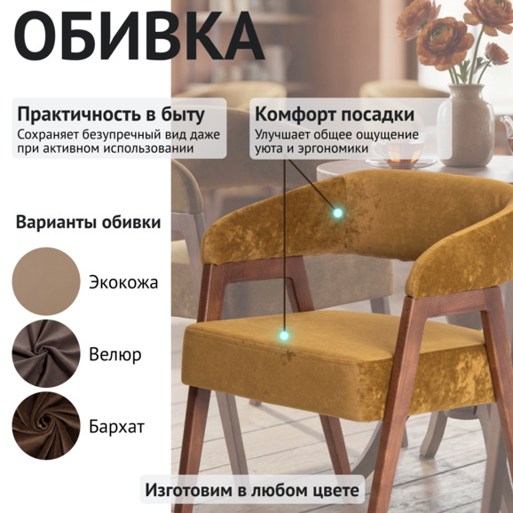 Стул Рикко, велюр Небби 021, ножки бук, морилка старинный орех Стул Рикко, велюр Небби 021, ножки бук, морилка старинный орех - фото 3