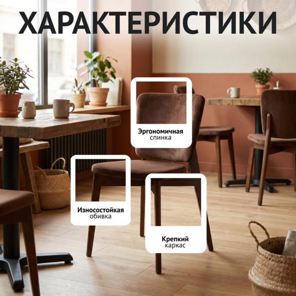 Стул Сафир, велюр Коннект 36, ножки бук, морилка старинный орех - фото 2