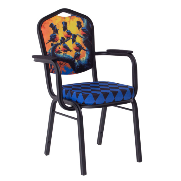 Стул Хит 25 с подлокотниками, каркас черный муар, с принтом Birds - фото 1