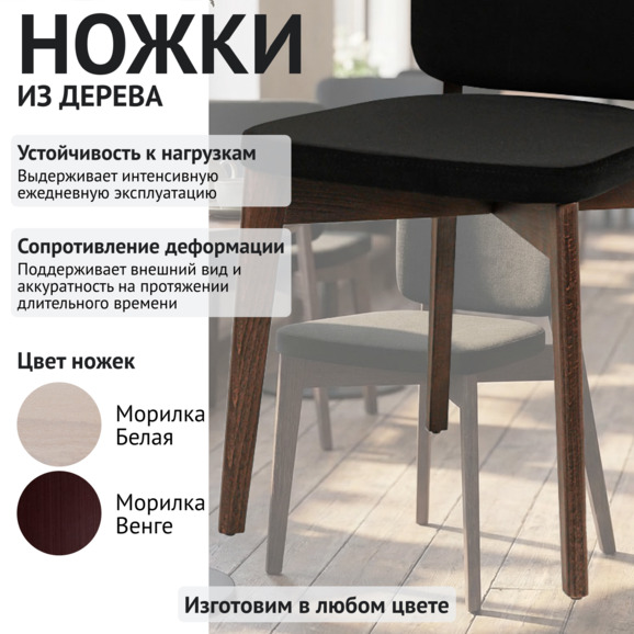 Стул Сафир, велюр Велутто-34 черный, морилка венге Стул Сафир, велюр Велутто-34 черный, морилка венге - фото 4