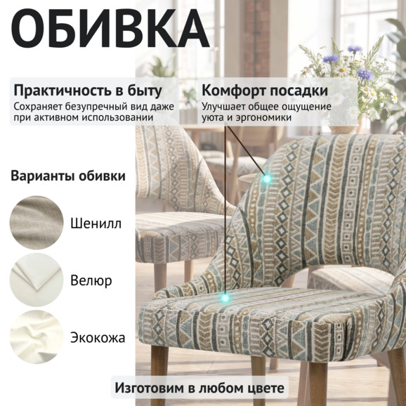 Стул Мила, шенилл ОНТАРИО аква сиа, светлый орех - фото 3
