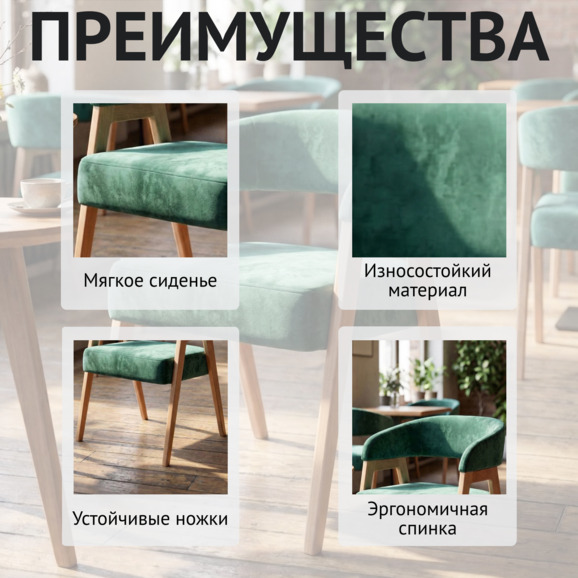 Стул Рикко, велюр Палермо ментол 09, ножки бук - фото 6