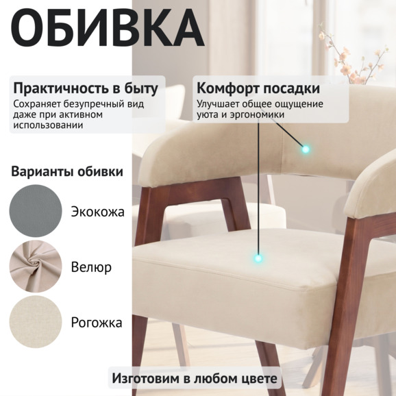 Стул Рикко, велюр Коннект 01, ножки бук морилка старинный орех - фото 3