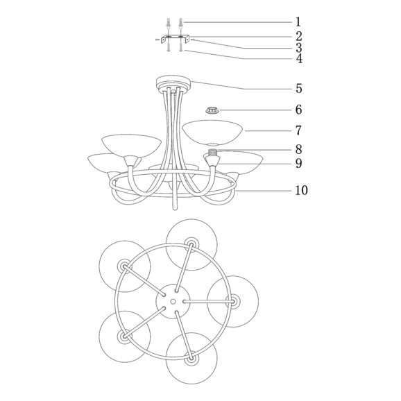 Люстра потолочная V1204-5C Lione 5*E27*60W Люстра потолочная V1204-5C Lione 5*E27*60W - фото 3