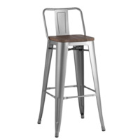 Настоящее фото товара Стул Tolix Wood со спинкой барный Серебристый матовый, произведённого компанией ChiedoCover