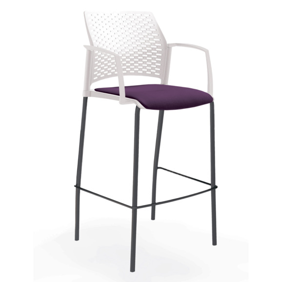 Стул Ревайнд барный с мягким сиденьем и закрытыми подлокотниками, белый, черный - фото 1