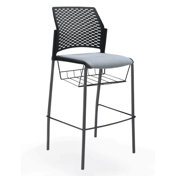 Стул Ревайнд барный с мягким сиденьем и корзиной для бумаг, черный - фото 1