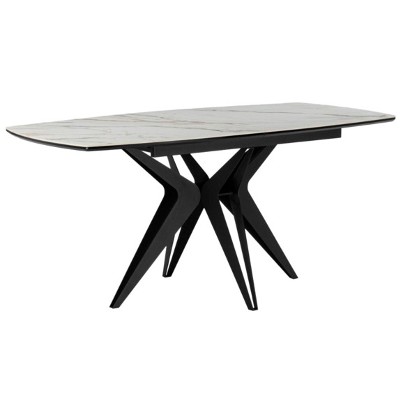 Керамический стол Риполь 160(205)х89 белый с прожилками gilt white / черный - фото 1