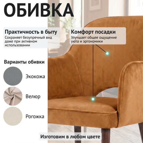 Стул Роза, велюр Тедди 960, ножки бук морилка светлый орех - фото 3