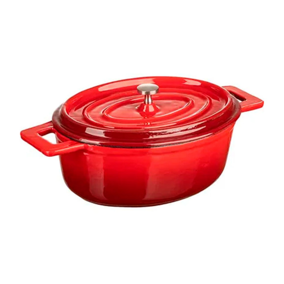 Кастрюля для запекания, с крышкой, овальная, чугун, 0,8 л, 14 см, красный - фото 1