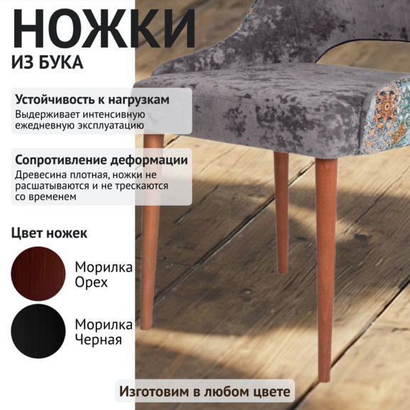 Стул Мила, спинка гобелен Винтаж голубой, велюр Монако 14, ножки бук, морилка светлый орех - фото 4