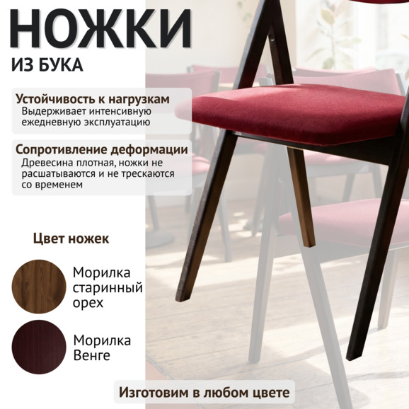 Стул раскладной Клак с мягкой спинкой, велюр Велютто 38, ножки бук морилка черная - фото 4