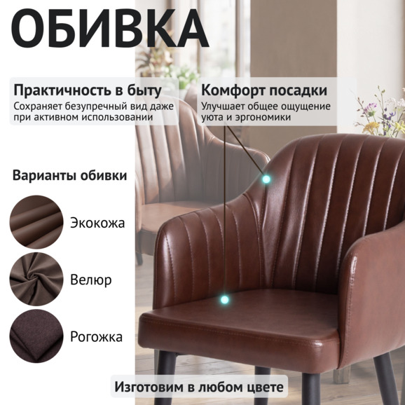 Стул Тюльпан, экокожа Гелакси Браун, ножки металл 40*20 Рал 9005 - фото 3