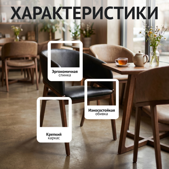 Стул Тео, экокожа Блэк, ножки бук морилка старинный орех Стул Тео, экокожа Блэк, ножки бук морилка старинный орех - фото 2