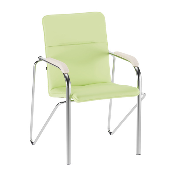 Стул Самба, экокожа лайт грин, каркас хром, подлокотники бук, морилка белая - фото 1