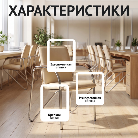 Стул Самба, светло-бежевый, каркас хром - фото 2