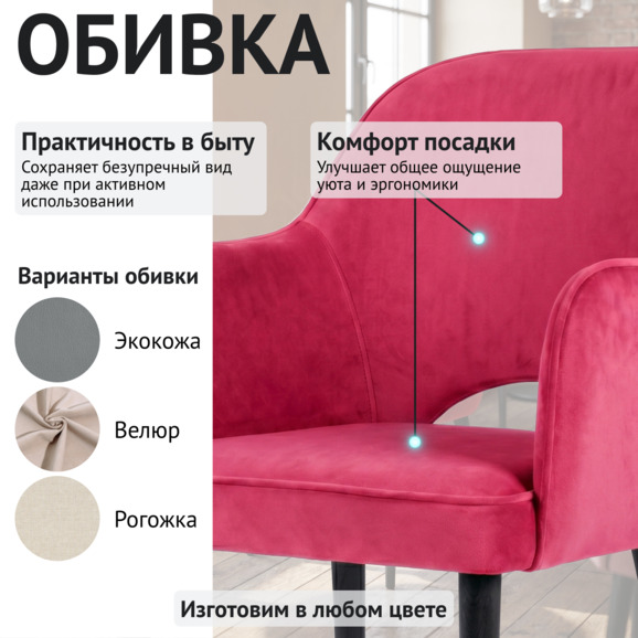 Стул Роза, велюр Велютто люкс 38, ножки бук морилка черная - фото 3