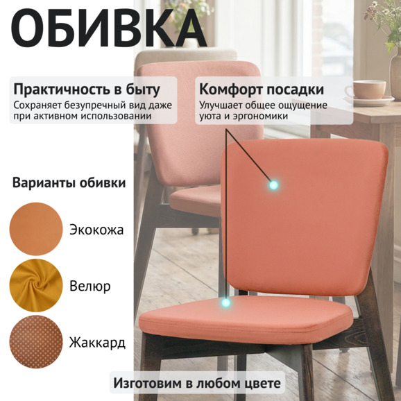 Стул Сафир, велюр велутто 55/спинка и кант трусарди 37/1, морилка венге - фото 3