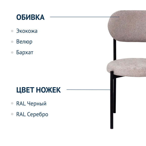 Стул Gawaii, букле Stella crystal, ножки металл черный муар - фото 2