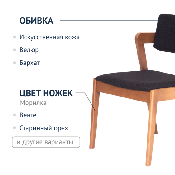 Полукресло Ostin, рогожка черная, ножки бук - фото 2