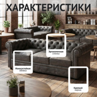 Фотография Диван Честер, трехместный, экокожа, темно-серый Фотография товара Диван Честер, трехместный, экокожа, темно-серый от компании ChiedoCover.