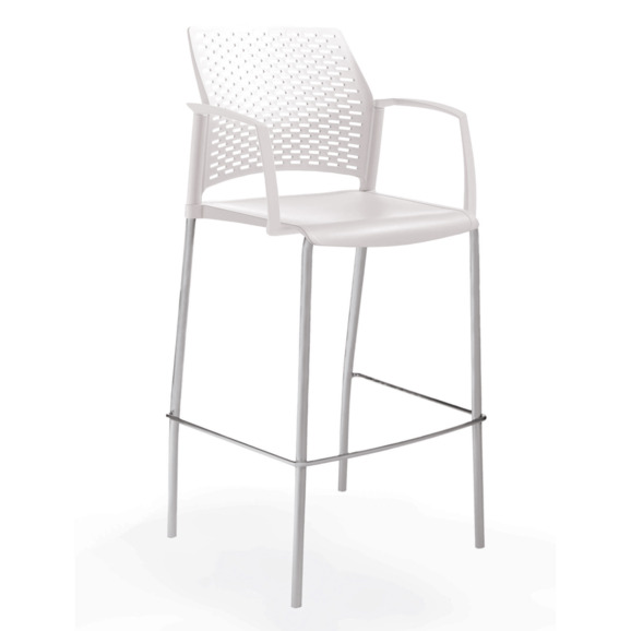Стул Ревайнд барный с закрытыми подлокотниками, белый, серебряный - фото 1