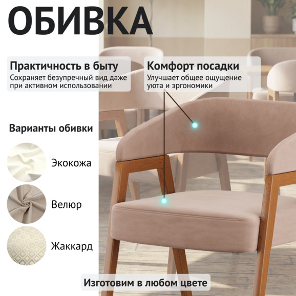 Cтул Рикко, велюр Велутто 07, ножки бук, морилка светлый орех - фото 3