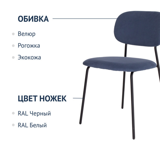 Стул Париж, велюр велютто 53, каркас Ral 9005 - фото 6