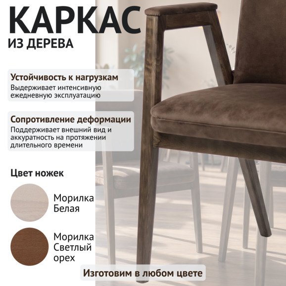 Стул Бали, велюр Катания мокко, морилка старинный орех - фото 4