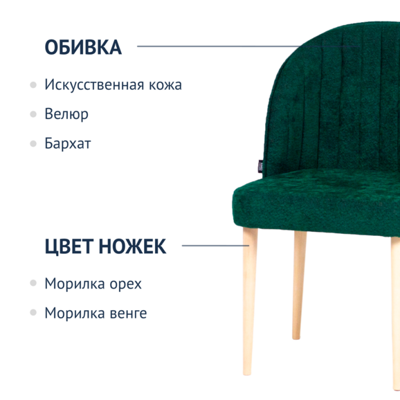 Стул Тони, зеленый шенилл, ножки бук - фото 2