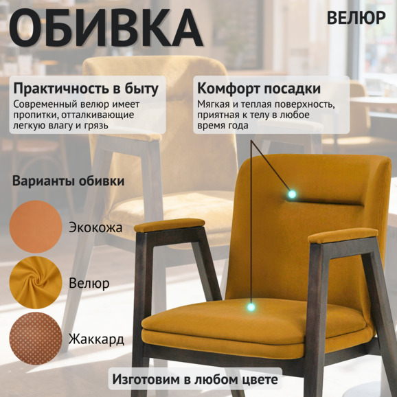 Стул Бали, велюр Джинджер 008, морилка венге - фото 3