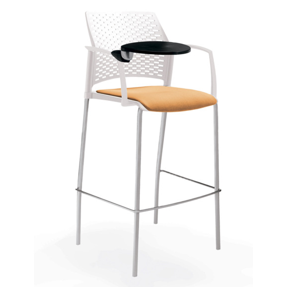 Стул Ревайнд барный с мягким сиденьем и пюпитром, белый, серебряный - фото 2