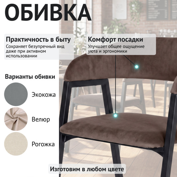 Стул Прадо, велюр Велютто 23, каркас черный муар - фото 3