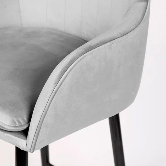 Кресло Сета, барные ножки, светло-серый, черный, велюр - фото 9