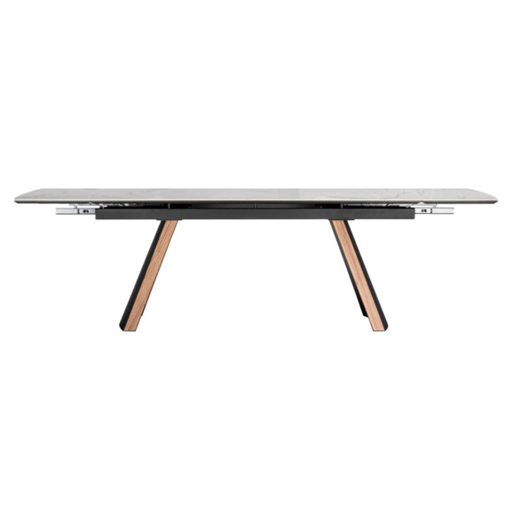 Керамический стол Симмонс 180(260)x90 statuario titan gloss / черный / орех дуб монтана - фото 4