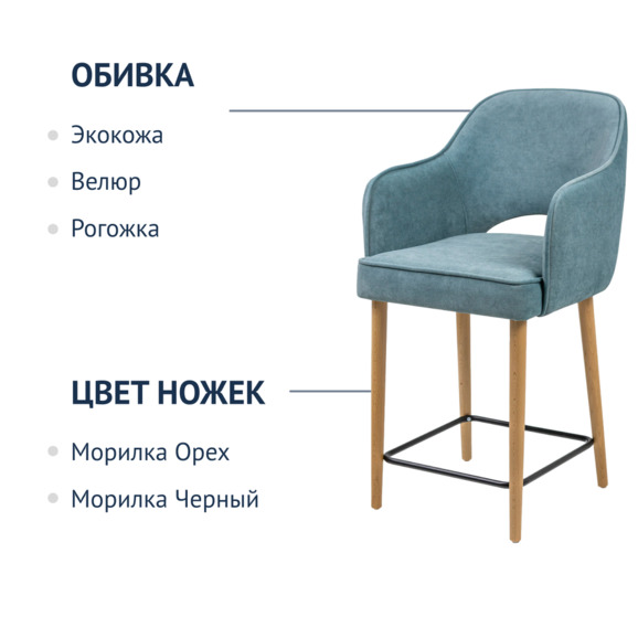 Стул Роза полубарный, велюр голубой Cashemere 020, ножки лак - фото 6