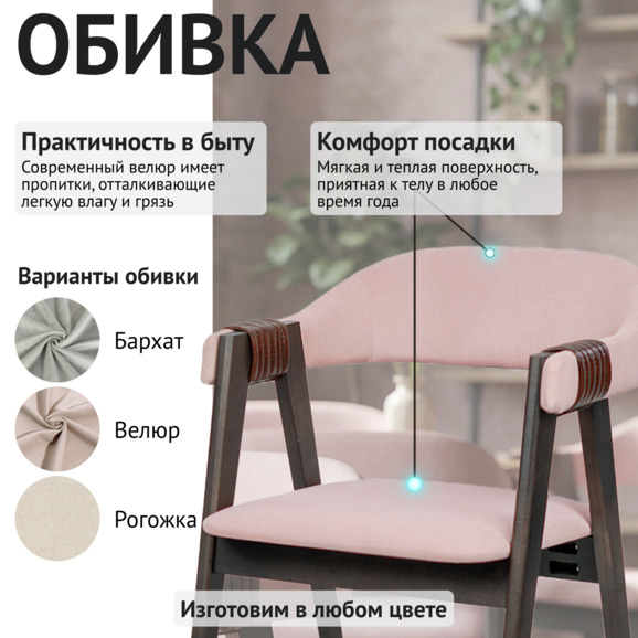 Полукресло Дольче, велюр Тедди 22 бежевый, венге - фото 3