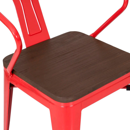 Стул Tolix Stan, красный, коричневое сиденье - фото 5