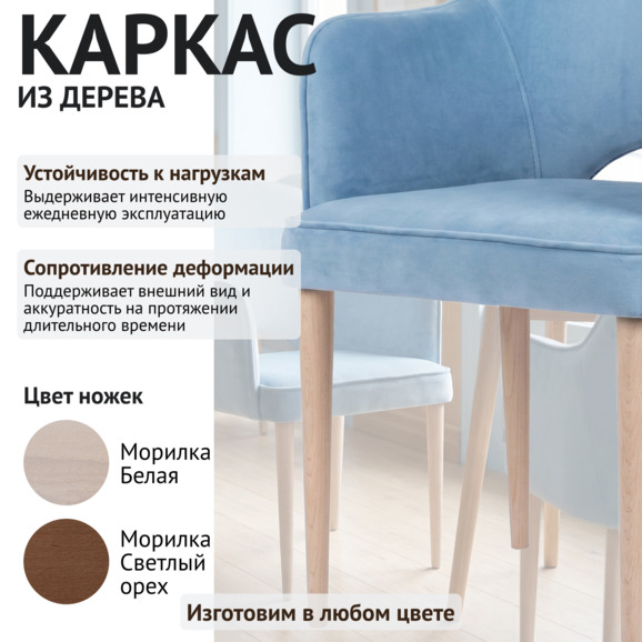 Стул Роза, велюр Вэлла 47, ножки бук морилка белая - фото 4