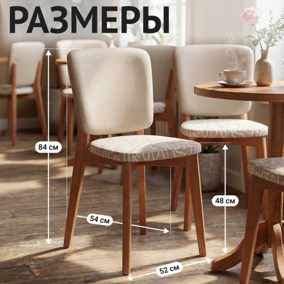 Стул Сафир, сиденье жаккард инкас 102 спинка кожзам Оракул 162, ножки бук морилка светлый орех - фото 5